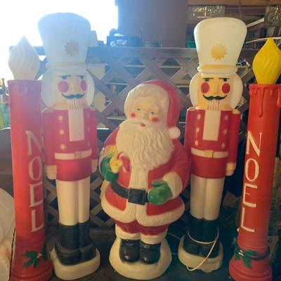 Blow Mold Santa with 2 nut crackers and 2 noel candles