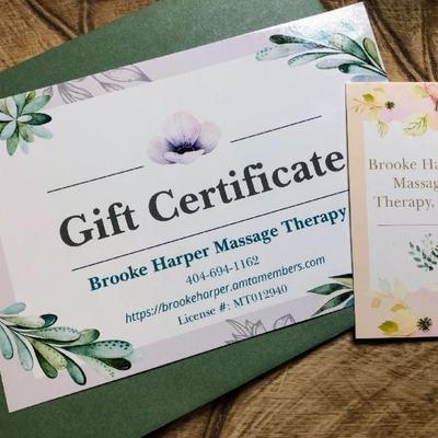 30 minute massage by Brooke Harper Massage and Therapy gift certificate