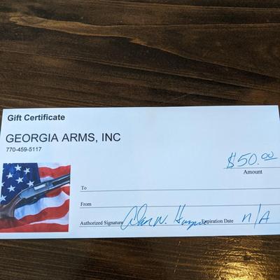$50.00 Georgia Arms (Villa Rica) Gift Certificate.