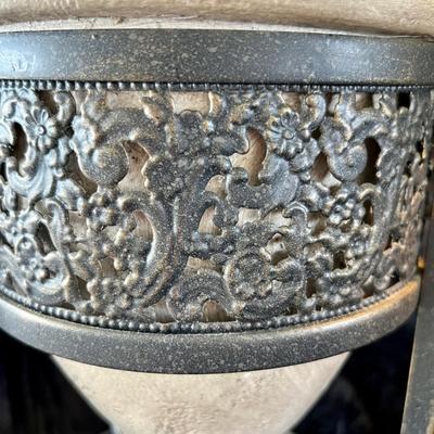 Stone and Metal Lamps with Green Shades. (LR-JM)