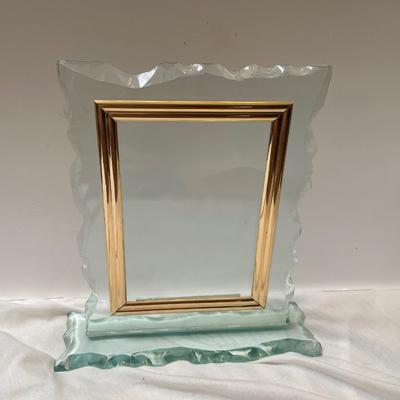 Innovart heavy crystal/ glass frame with gold edge. 10â€. X 10.5â€. Etched signature