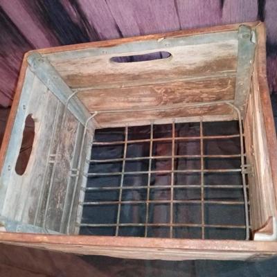 LOT 23  ANTIQUE GALVANIZED METAL AND WOOD EGG CRATE