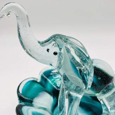 Teal Glass Sculptured Elephant Tray
