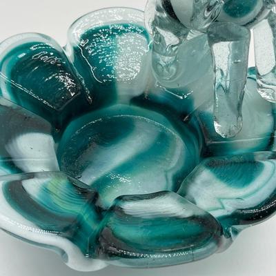 Teal Glass Sculptured Elephant Tray