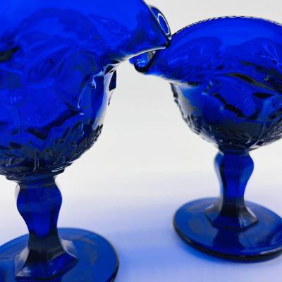 Pair Cobalt Blue ~ Footed Ruffled Edge Dishes