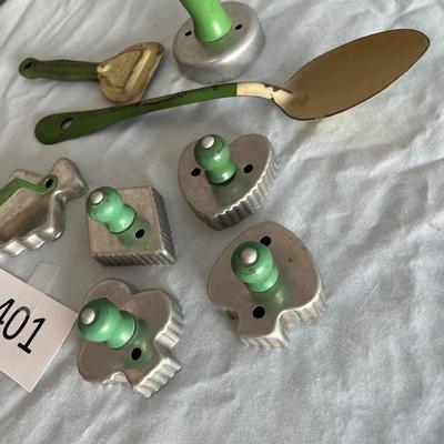 Jadeite colored cookie cutters.