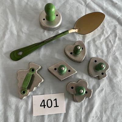 Jadeite colored cookie cutters.