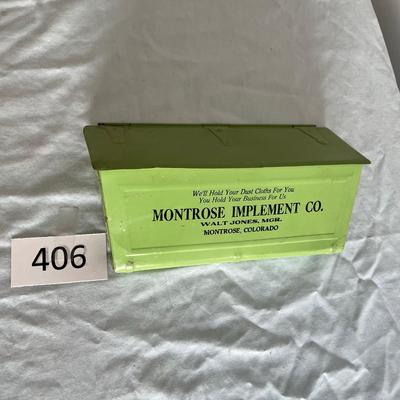 Jadeite color vintage Montrose Implement Co.  Mail Box