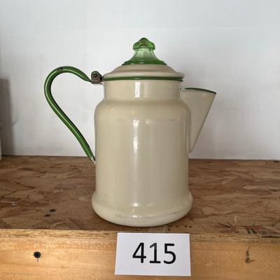 Graniteware Coffee Pot with Uranium Glass lid