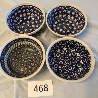 Poland Pottery 4 soup bowls.