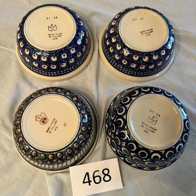 Poland Pottery 4 soup bowls.