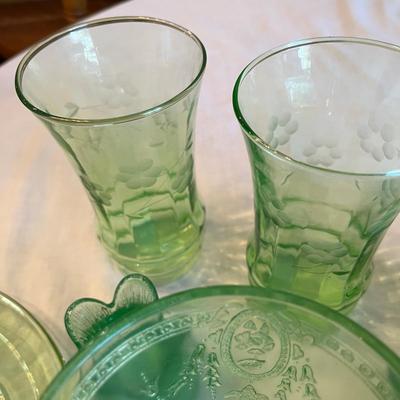 Green Depression Lot Uranium Glass