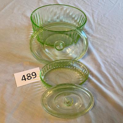 Green Depression Oval Refrigerator Containers Uranium Glass