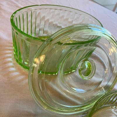 Green Depression Oval Refrigerator Containers Uranium Glass