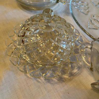 Lot of Misc Crystal Glassware Waffle Butter Dish