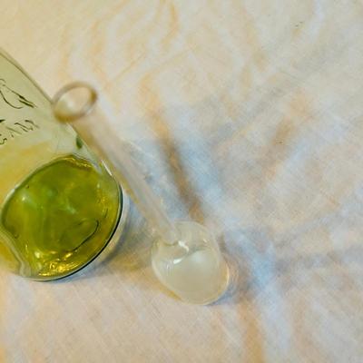 Antique Green fruit jar & 2 lab glass pieces