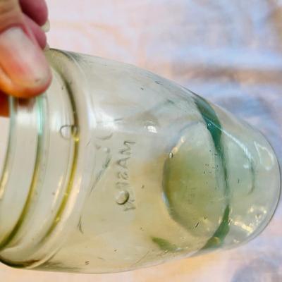 Antique Green fruit jar & 2 lab glass pieces