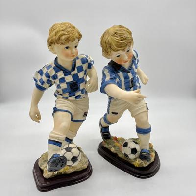 Pair ~  Resin Based ~ Boy Soccer Figurines