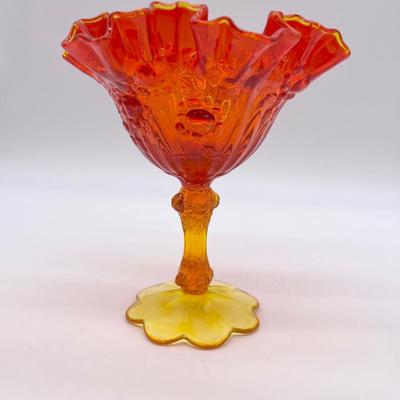 FENTON ~ Three (3) Amberina Footed Ruffled Thumbprint Compotes