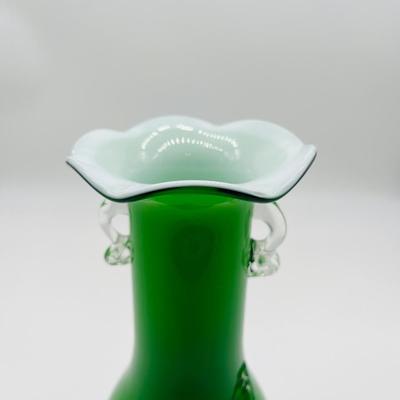 Emerald Glass Vase With Applied Flower