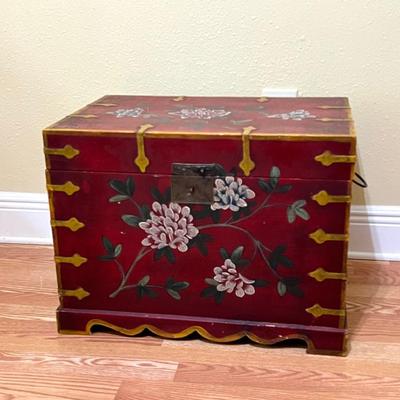 Wood Red Painted Floral Box ~ *Read Details