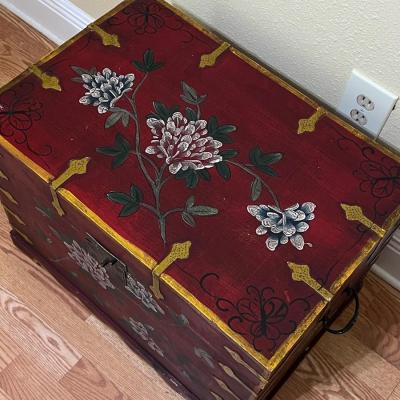 Wood Red Painted Floral Box ~ *Read Details