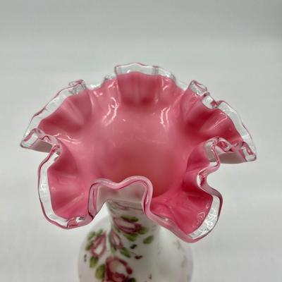 FENTON ~ Pair (2) ~  Ruffled Silver Crest Hand Painted Vases