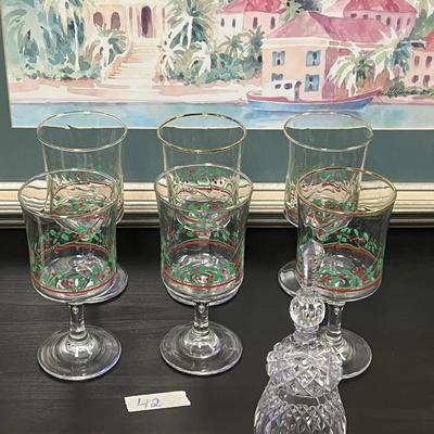 6 Vintage 1987 Arby's Christmas Holly Berry Glasses Wine and Crystal Bell