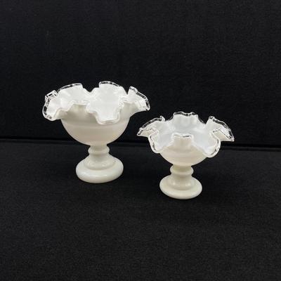 FENTON ~ Pair (2) ~ Silver Crest Ruffled Edge Footed Bowls