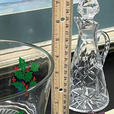 Christmas Bowl, Oil Holder, Vintage Figurine and Crystal Creamer