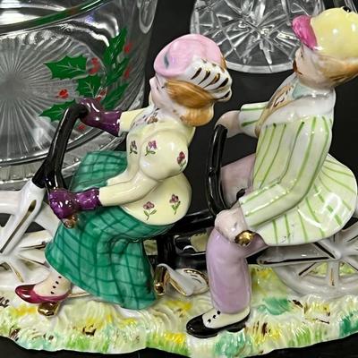 Christmas Bowl, Oil Holder, Vintage Figurine and Crystal Creamer