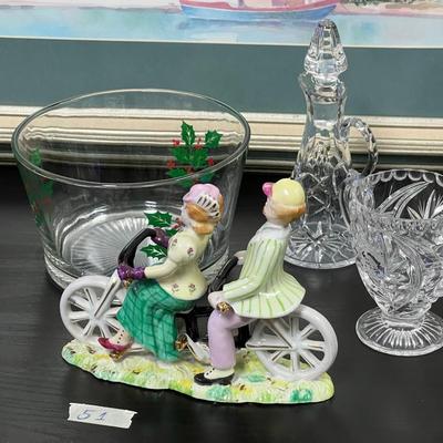 Christmas Bowl, Oil Holder, Vintage Figurine and Crystal Creamer