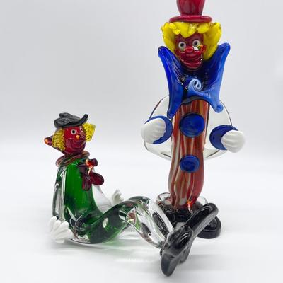Italian Murano ~ Pair ~ Hand Blown Glass Clown Figurines