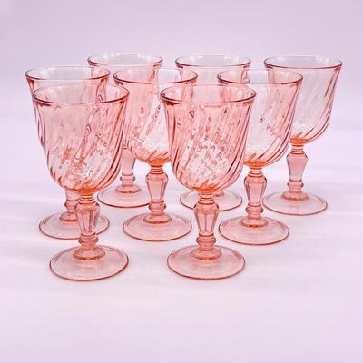 Eight (8) ~ Rosaline Pink Swirl Wine Glasses