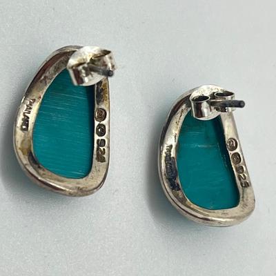 LOT 2: Pierced Earrings 925 Silver Thailand Turquoise