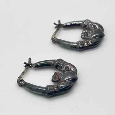LOT 7: Failte Irish Claddagh Sterling Silver Pierced Hoop Earrings