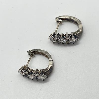 LOT 9: Pierced Diamonique Sterling Silver Hoop Earrings