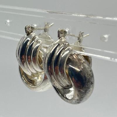 LOT 14: Sterling Silver Pierced Hoop Earrings with Removable Round Accents