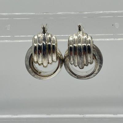 LOT 14: Sterling Silver Pierced Hoop Earrings with Removable Round Accents