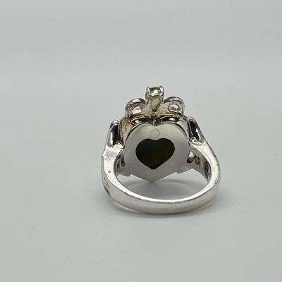 LOT 15: Connemara Marble and Sterling Silver Irish Heart Size 6 Ring
