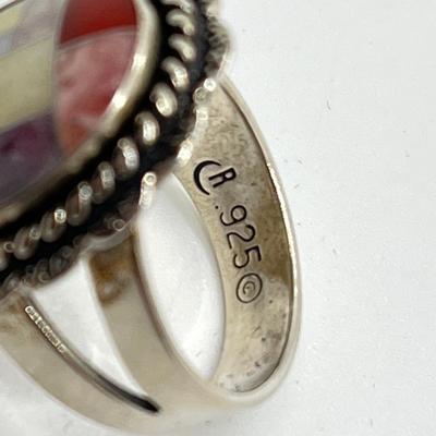 LOT 25: Southwestern Sterling Silver Citrus Berry Inlay Ring - Size 7