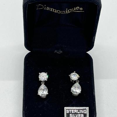 LOT 26: Diamonique CZ Sterling Silver Pierced Earrings