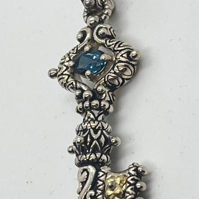 LOT 30: Barbara Bixby Gemstone Key Enhancer/Pendant - Sterling Silver & 18K Gold - Blue Topaz