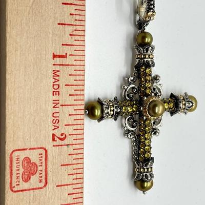 LOT 41: Barbara Bixby Sterling Silver & 18K Gold 2 ct tw Pave Gemstone Cross - Yellow Sapphire
