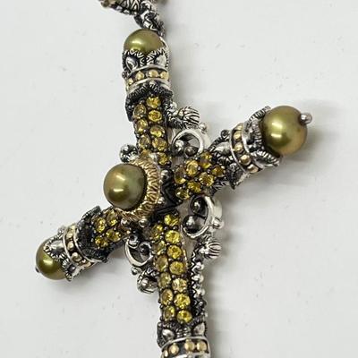 LOT 41: Barbara Bixby Sterling Silver & 18K Gold 2 ct tw Pave Gemstone Cross - Yellow Sapphire