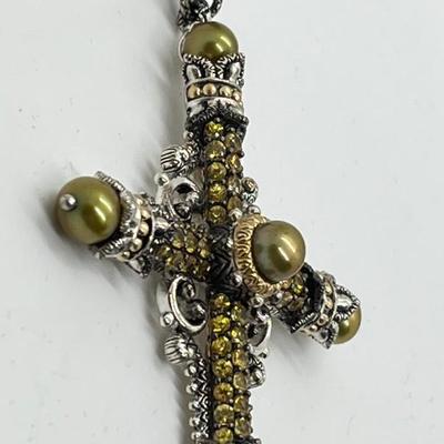 LOT 41: Barbara Bixby Sterling Silver & 18K Gold 2 ct tw Pave Gemstone Cross - Yellow Sapphire