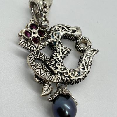 LOT 43: Barbara Bixby Sterling Silver & 18K Gold Gemstone Om Enhancer/Pendant