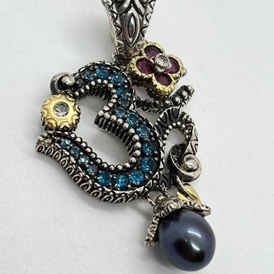 LOT 43: Barbara Bixby Sterling Silver & 18K Gold Gemstone Om Enhancer/Pendant