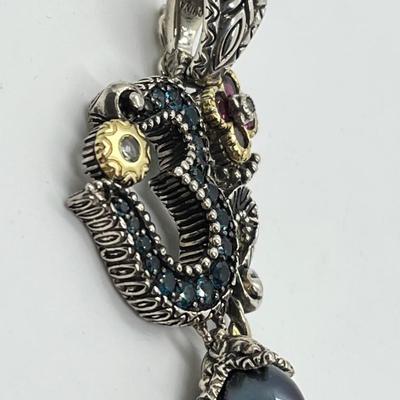 LOT 43: Barbara Bixby Sterling Silver & 18K Gold Gemstone Om Enhancer/Pendant