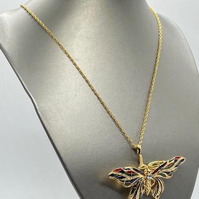 LOT 46: Jaqueline Kennedy Reproduction Butterfly Pin with Pendant Converter & 21" Chain